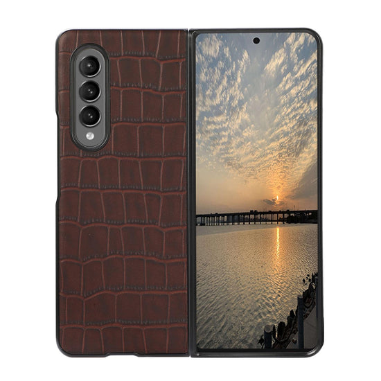 For Samsung Galaxy Z Fold4 5G Genuine Leather Crocodile Texture Phone Case - Black