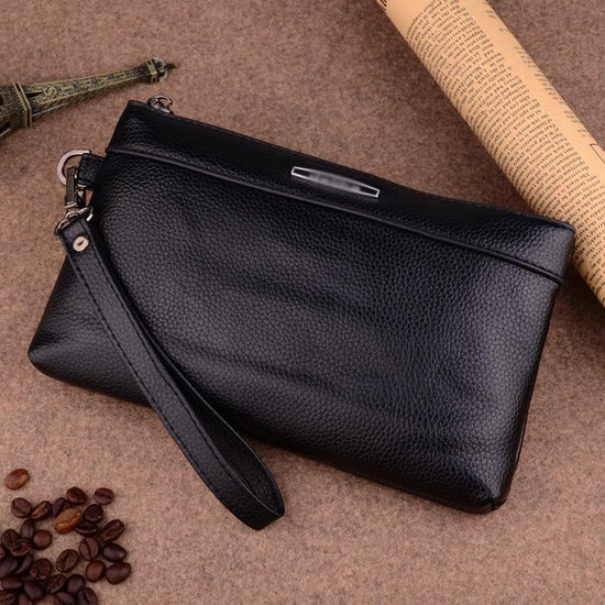 Large Capacity Casual Clutch Wallet with Zipper Closure - Black