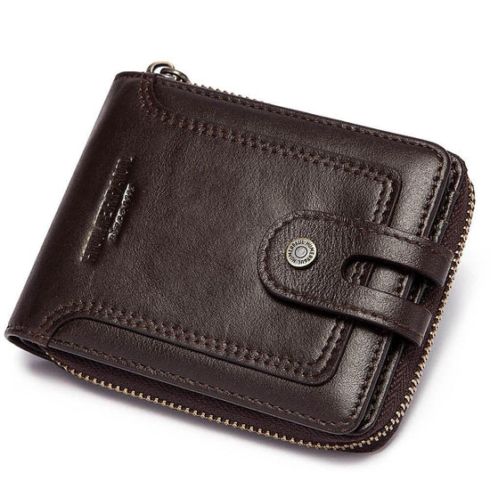 Men Leather Wallet with Rfid Protection and Coin Pocket - Black