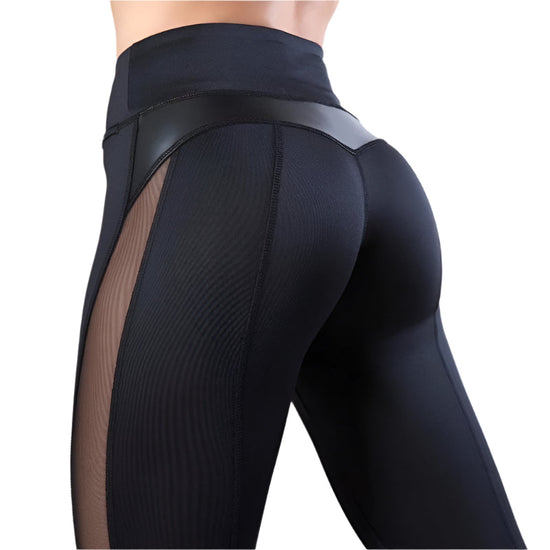 Seamless Mesh Leggings For Women - Push Up Fitness Pants For Gym And Running - Size L - Black