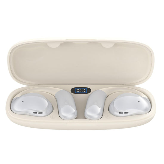 Bluetooth Earphones with Hanging Ear Design and Digital Display Charging Case - Black