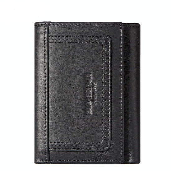 Rfid-blocking Leather Men Wallet with Multi-card Slots and Zipper Coin Pocket - Black