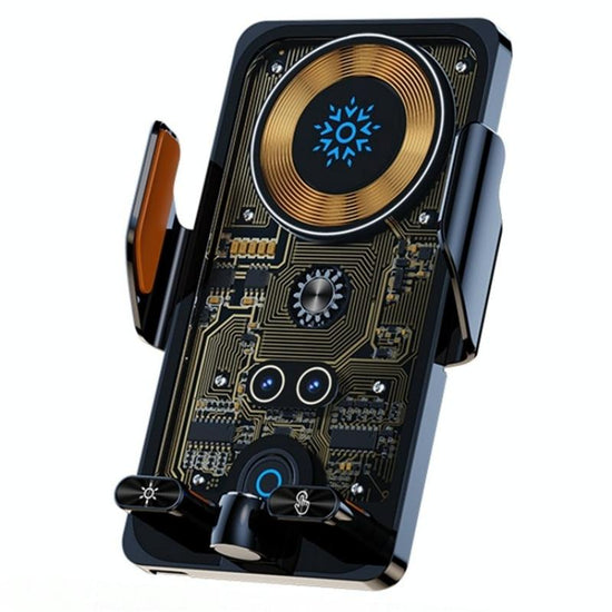 Wireless Car Charger with Infrared Sensor and Aluminum Bracket - Transparent Black