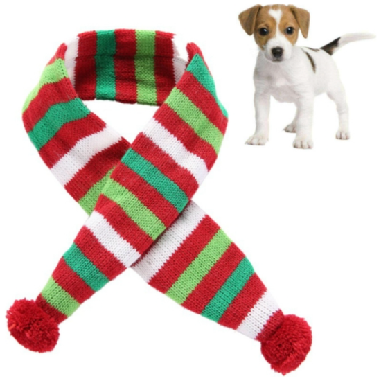 Dog Scarf Christmas Pet Accessories Winter Warmth Pet Scarf - Size Xs Red And Green Stripes