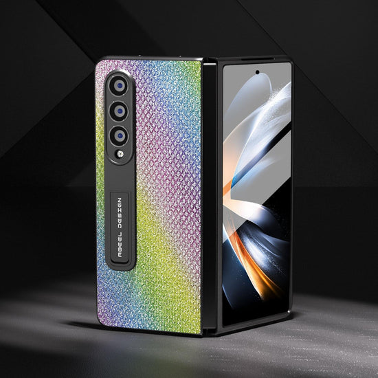 For Samsung Galaxy Z Fold4 5G Diamond Edge Case With Holder - Rainbow