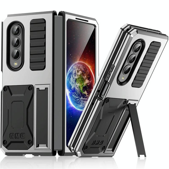 For Samsung Galaxy Z Fold4 5G Shockproof Metal Case With Holder - Black