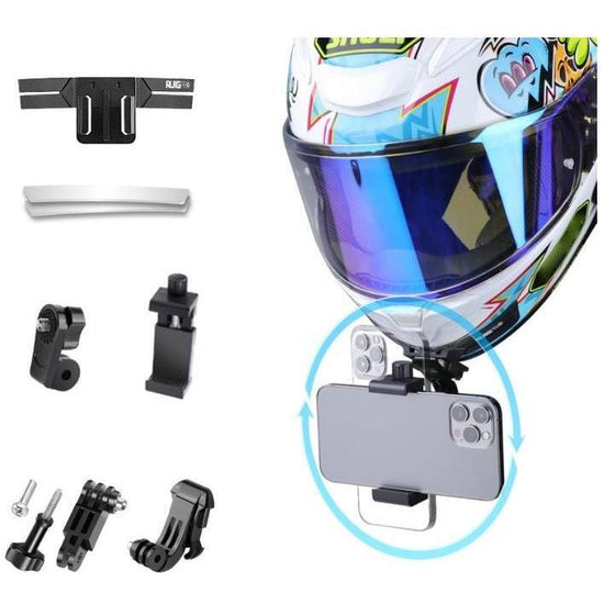 Helmet Mount Kit For Action Camera With Phone Clamp And Adapter