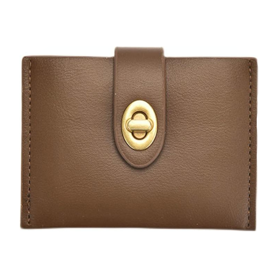 Mini Retro Lock Coin Purse Multi Slot Pu Leather Card Bag - Coffee