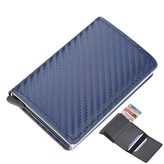 Rfid-protected Plaid Leather Wallet with Automatic Card Ejector - Blue