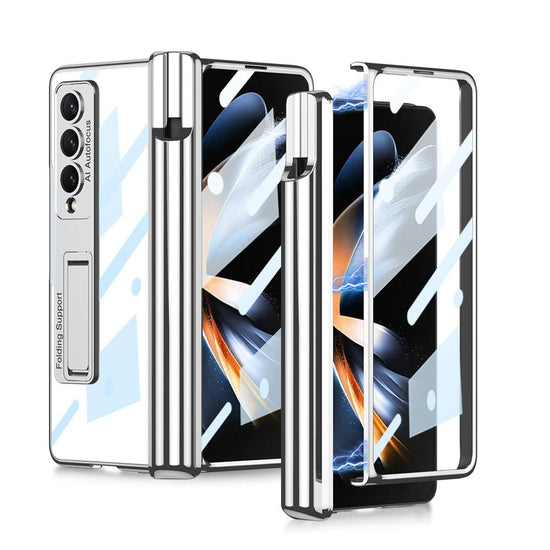 For Samsung Galaxy Z Fold4 5G Shockproof Magnetic Case With Pen Slots - Silver