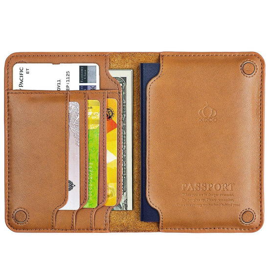 Cowhide Passport Wallet Multifunctional Card Holder Brown