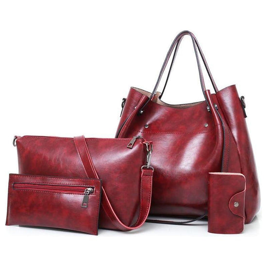 Retro Ladies Handbag - 4-In-1 Fashion Bucket Bag With Large Capacity - Light Grey