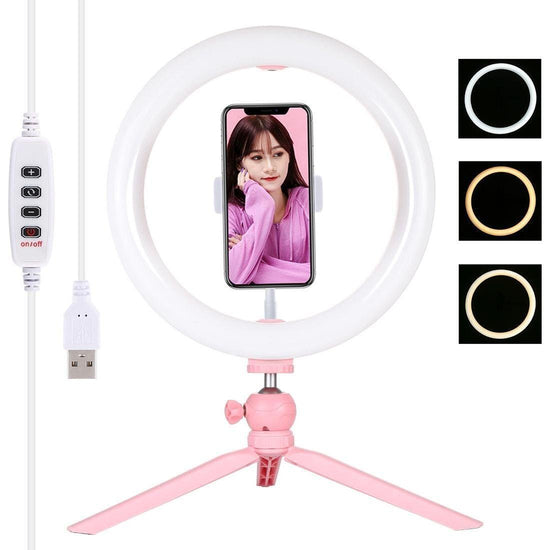 10.2 Led Ring Light With Tripod And Phone Clamp - 3 Modes Dual Colour Temperature Dimmable - Black