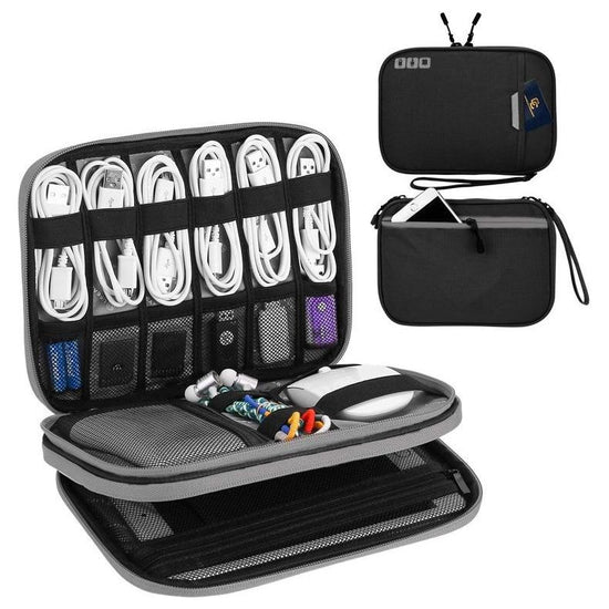 Portable Multi-Functional Headphone Charger And Data Cable Storage Bag - 25 X 18 X 5Cm - Black