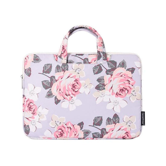 14 Inch Laptop Case Bag With White Rose Pattern And Handle - Black