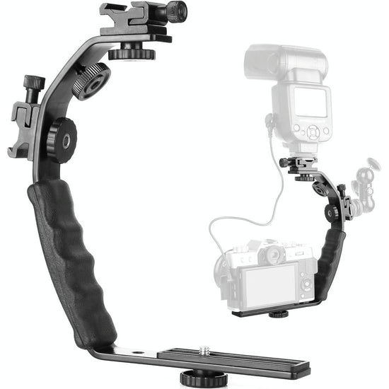 Aluminum L-Shaped Flash Bracket Camera Holder - Black