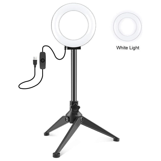 12Cm Ring Light & Desktop Tripod Selfie Stick Mount With Usb Led Ring Selfie Beauty Vlogging Photography Video Lights Kit In Black