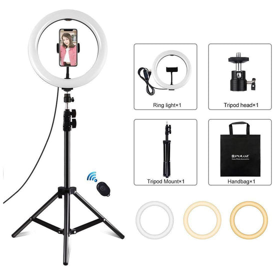 10.2 Ring Light With Tripod Usb 3 Modes Dual Colour Diffuse Light Phone Clamp Remote - Black