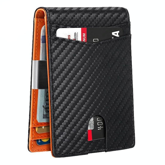 Rfid-protected Leather Credit Card Wallet - Secure & Stylish - Carbon Fiber Black Black Inside