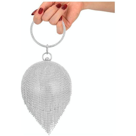 Crystal Tassel Clutch For Weddings And Parties - Silver Crystal Bag