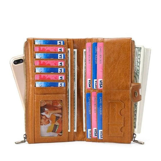 Secure Leather Wallet with Card Slots - Anti-theft - Brown