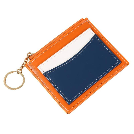 Portable Simple Card Holder Coin Purse With Keychain Unisex Pu Wallet - Coffee