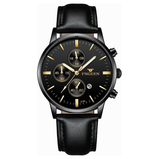 Men Three-Eye Luminous Quartz Watch - Black / Gold