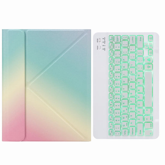 Bluetooth Keyboard Leather Case For Ipad 9.7 2018 / 2017 With Backlight & Three-Fold Holder - Pink Blue