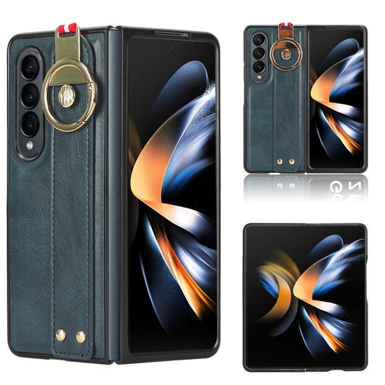 For Samsung Galaxy z Fold4 5G Leather Wristband Phone Case - Back Cover - Brown