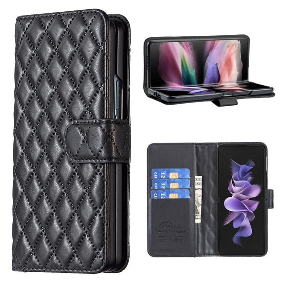 For Samsung Galaxy Z Fold4 5G Samsung Fold 4 Diamond Lattice Wallet Case - Sleek And Stylish - Blue