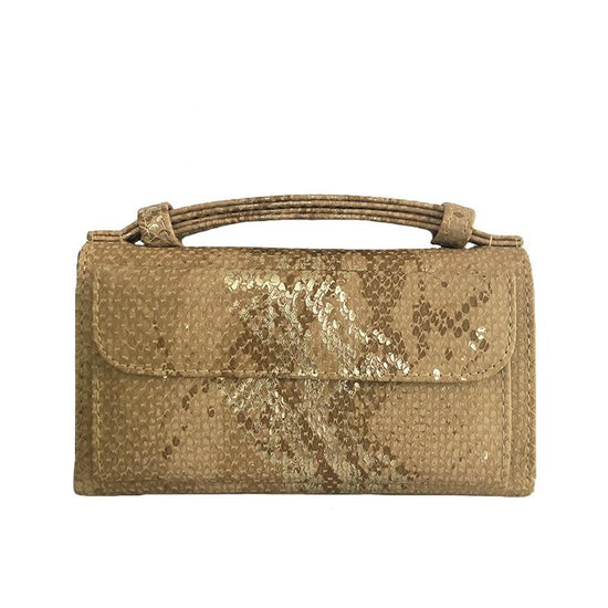 Sequin Snake Print Wrist Bag - Multifunctional Chain Wallet - Gold