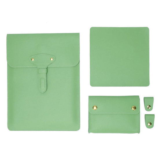 3-in-1 Waterproof Leather Laptop Liner Bag - 14 Inches - Avocado Green