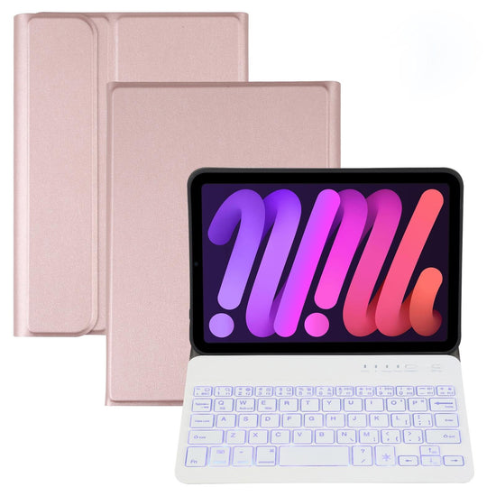 Ultra-Thin Bluetooth Keyboard Leather Case For Ipad Mini 6 With Detachable Lambskin Texture And Stand - Rose Gold