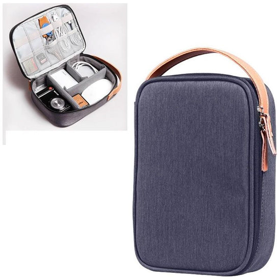 Portable Multi-Function Headphone Charger Data Cable Storage Bag - Ultra Fiber Power Pack - Blue L