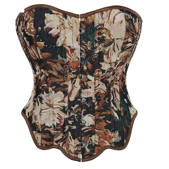 Floral Fishbone Corset Top Retro Bodice Plus Size Xs-Xl Flounce Irregular Bustier - M