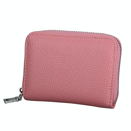 Anti-magnetic Rfid Leather Zip Wallet - Zipper Closure - Rose Red