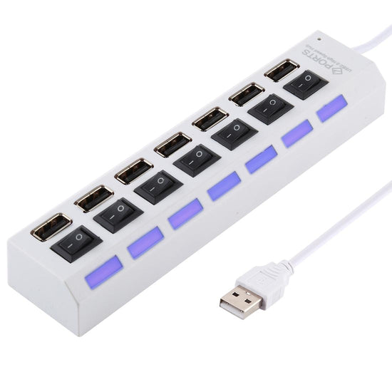 7-Port Usb Hub With High Speed 480Mbps On / Off Switch & 7 Leds - White