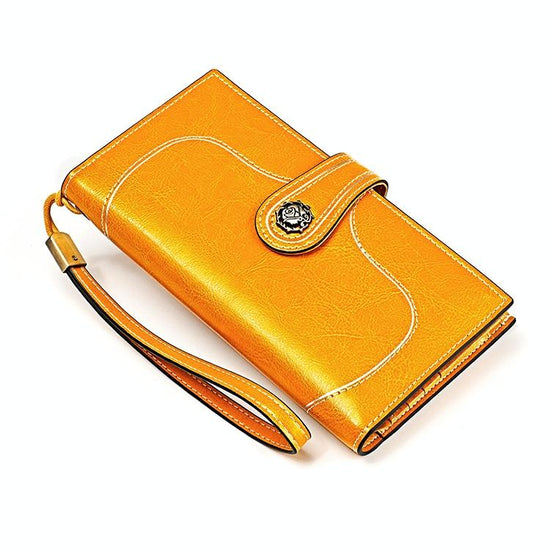 Women Vintage Rfid Oil Wax Wallet - Classic Design - Yellow