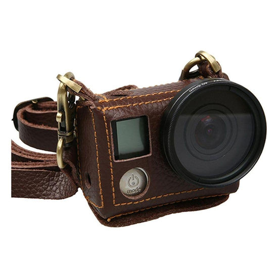 Genuine Leather Protective Case For Gopro Hero4 With Litchi Texture And Sling