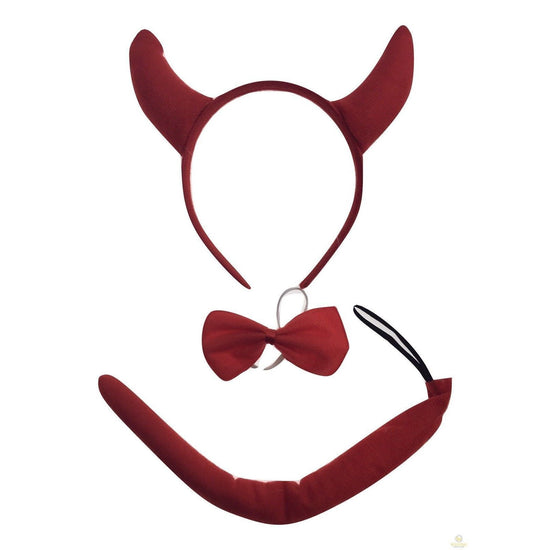DEVIL HEADBAND Red Furry Horns Ears Marabou Trim Halloween Shiny Headpiece