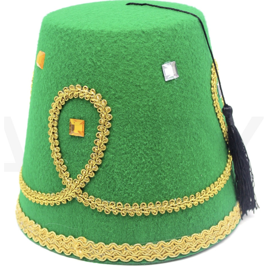 DELUXE TURKISH HAT Red Green Fez Tarboosh Dress Up Costume Party Moroccan - Green