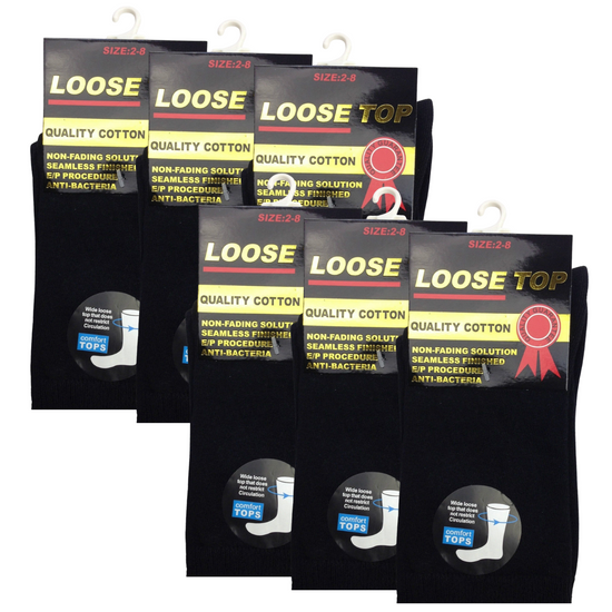 6x Pair COTTON Rich LOOSE TOP SOCKS Dress Medical Circulation Diabetic Comfort - -