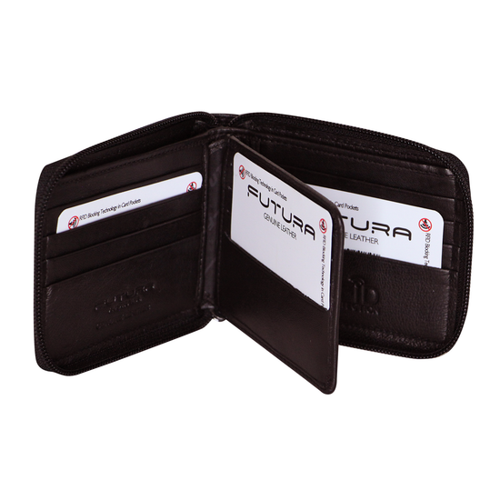 Futura Mens RFID Protected Genuine Leather Wallet Zip Around - Brown