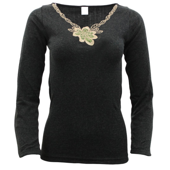 Ladies Merino Wool Blend Long Sleeve Thermal Spencer Top Thermals Underwear - Black - 16-18