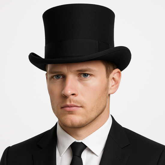 5.5"" Premium Australian Wool Felt Top Hat w/ Satin Lining Mad Hatter Magician Tuxedo in Black - 58cm