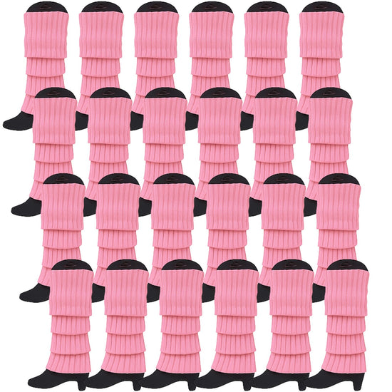 24x Womens Leg Warmers Disco Winter Knit Dance Party Crochet Legging Socks Costume - Light Pink
