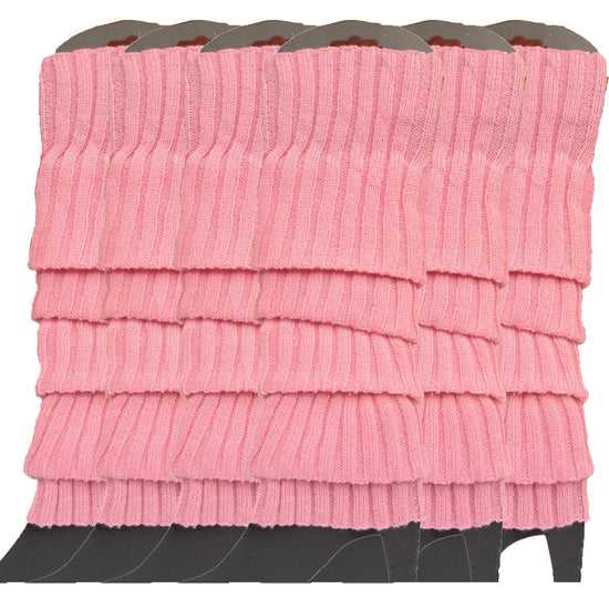 6x Womens Leg Warmers Disco Winter Knit Dance Party Crochet Legging Socks Costume - Light Pink