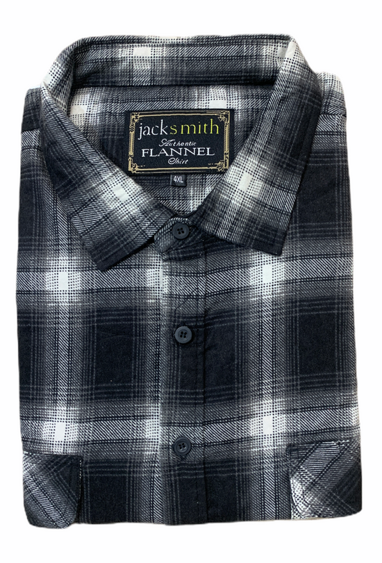 Mens Flannelette Long Sleeve Shirt 100% Cotton Authentic Flannel - Half Placket - Black - 3XL