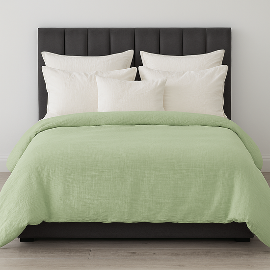 100% Cotton Muslin Duvet Quilt Cover Set w/ 2 Pillow Cases in Pastel Green - Super King