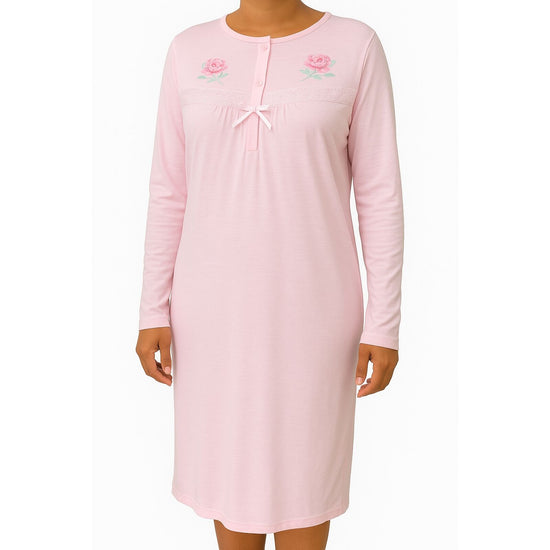 Womens Ladies Cotton Nightie Night Gown Pajamas Pyjamas Sleepwear PJ - Pink - 16
